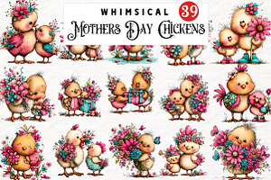 Whimsical Mothers Day Chickens, an Animal Illustration by Watercolor design
