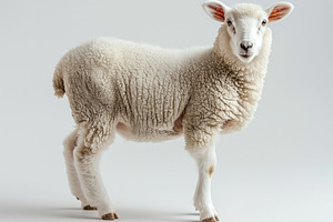 A fluffy white lamb posing gracefully, showcasing its soft fleece and curious e, an Animal Photo by ImageMir