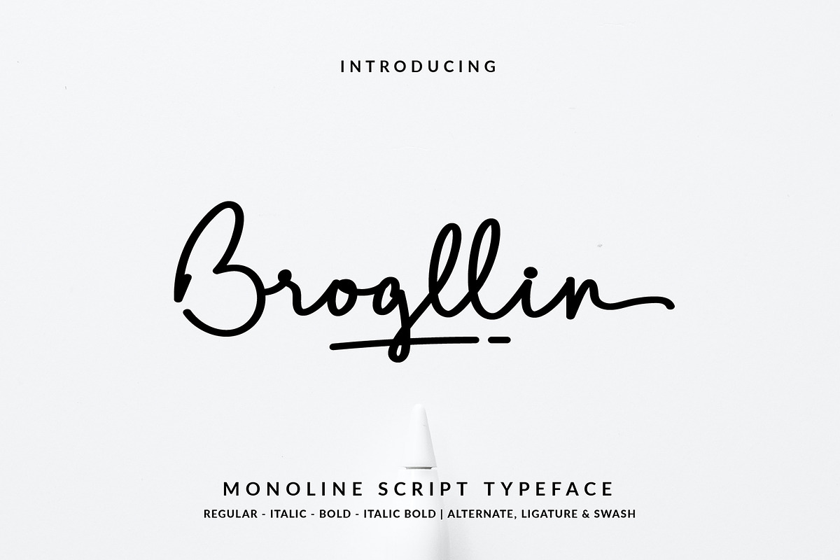 Brogllin Handwritten Monoline Font, a Script Font by Dicubit (Photo 1 of 12)