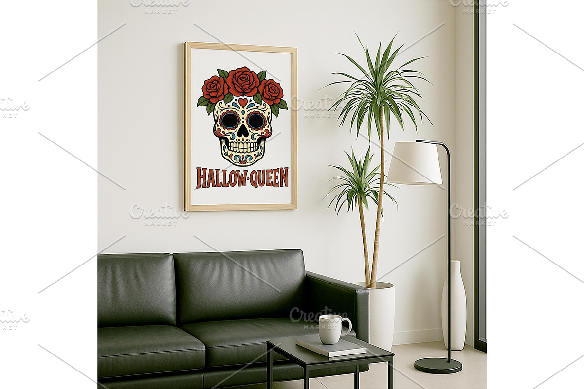 Hallow-Queen Sugar Skull Wall Art, a Background Graphic by LaseredNinja (Photo 7 of 7)