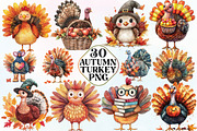 Watercolor Autumn Turkey Clipart, an Illustration by CraftArtStudio (Thumbnail 1 of 6)