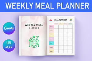 Weekly Meal Planner Canva, a Stationery Template by Designmela01