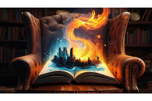 Open book with a magical cityscape, an Abstract Photo by tilialucida