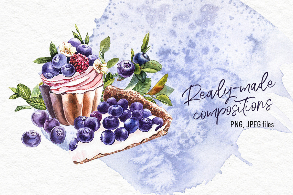 Blueberries watercolor clip art, a Food Illustration by Ann Astro (Photo 6 of 13)