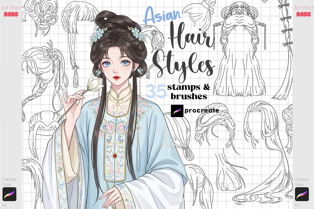 Procreate Asian Hairs Japanese Brush, a Brush Add-On by ArtPrintBabe (Photo 1 of 3)