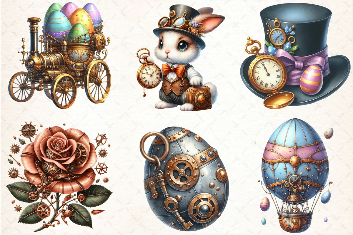 Steampunk Easter Sublimation Clipart, an Illustration by DreamCafeArt (Photo 2 of 5)