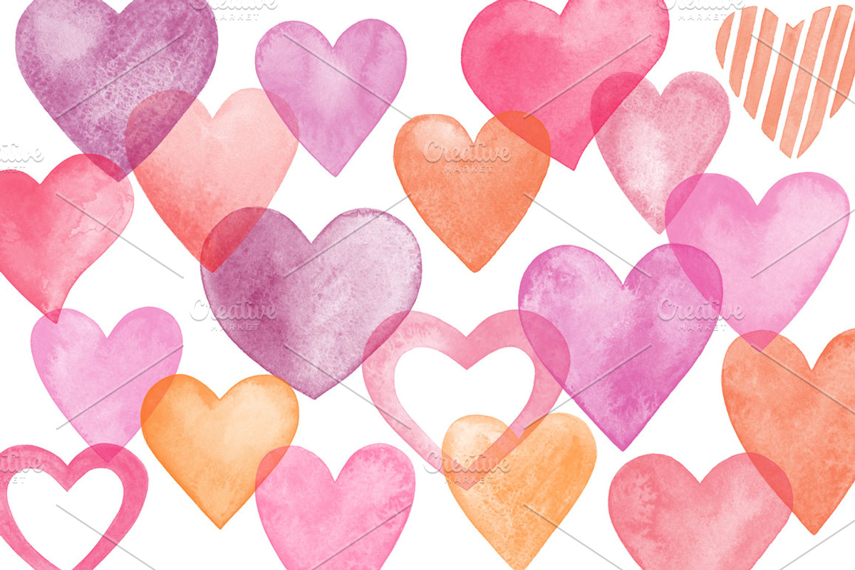 Watercolor hearts brushes preview 2