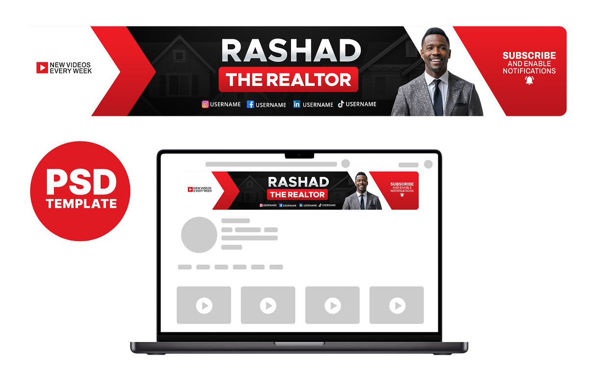 Real Estate Agent YouTube Banner, a Social Media Template by Vaughn Studios (Photo 1 of 5)