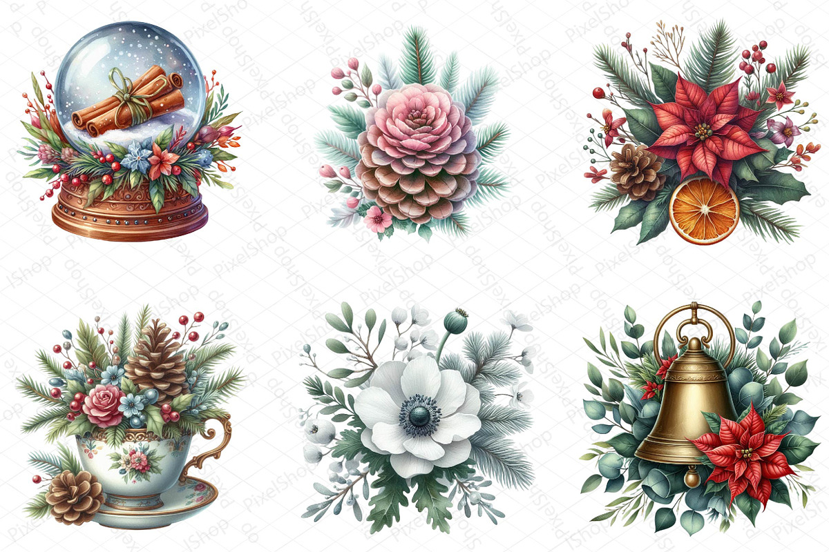 Floral & Festive Christmas Clipart, an Illustration by DreamPrint404 (Photo 5 of 6)