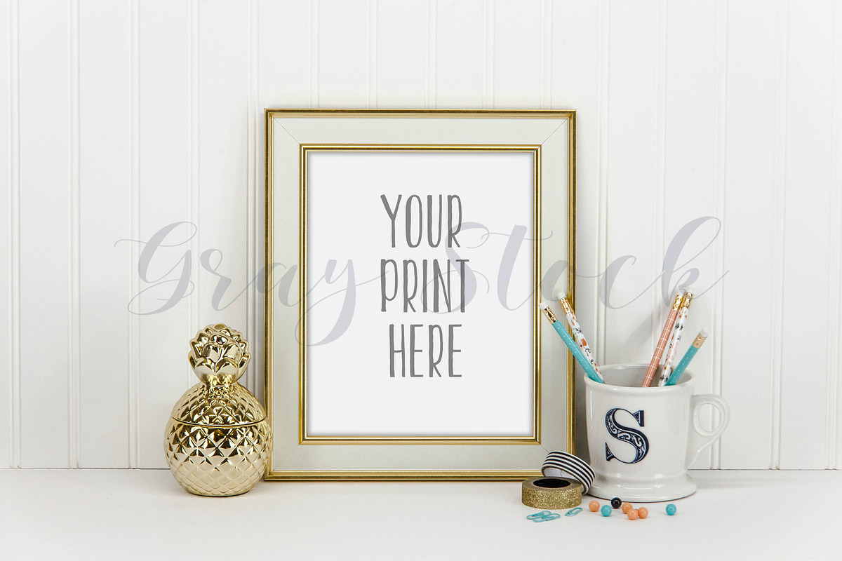 Desktop Frame Mockup w/Pineapple, a Print Template by Gray Stock