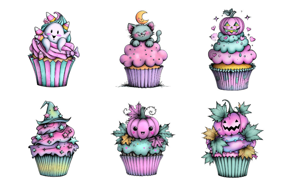 Whimsical Halloween Cupcake Clipart, a Seasonal Illustration by Creative Art (Photo 3 of 7)
