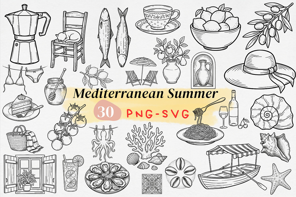 Mediterranean Summer Clipart SVG PNG, an Object Graphic by iloveTemplate (Photo 1 of 5)