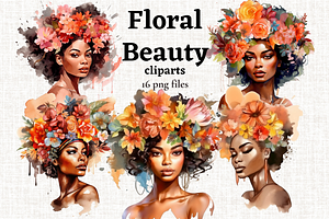 Watercolor Floral Girl Cliparts