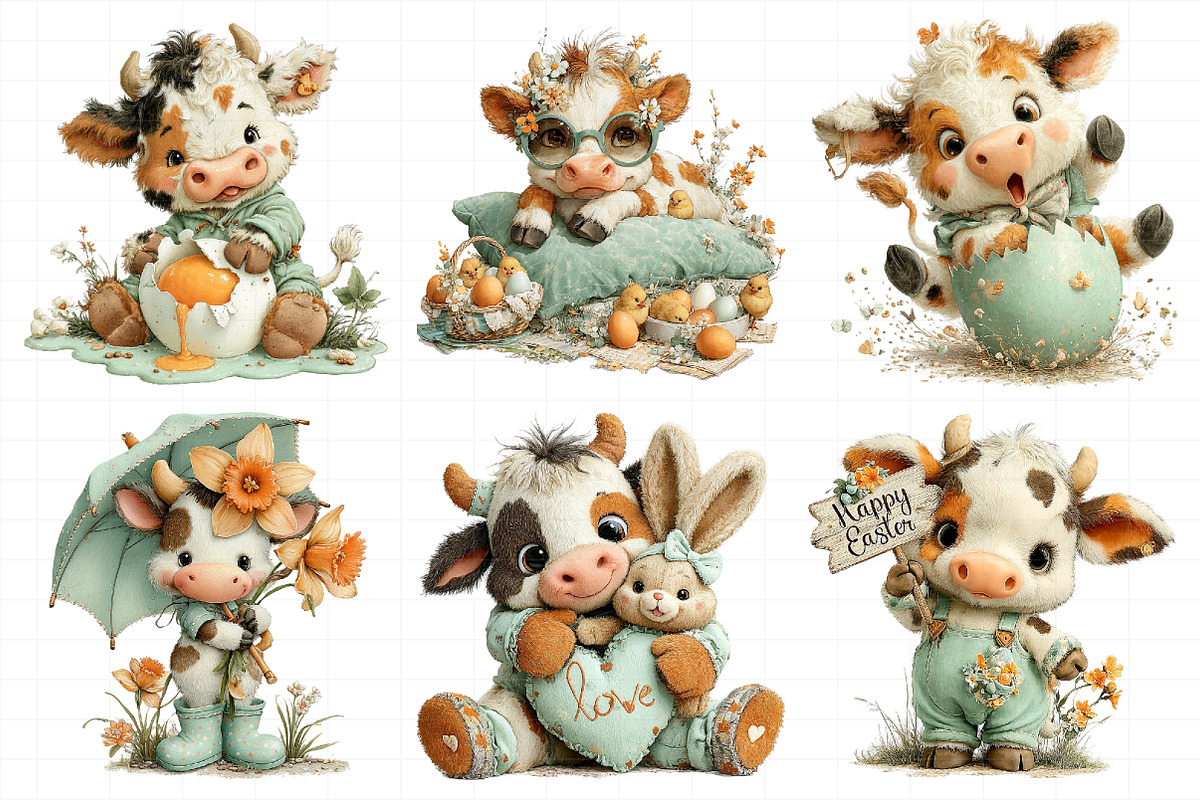 Watercolor Easter Funny Cow Clipart, an Illustration by Daily.Designs (Photo 3 of 8)