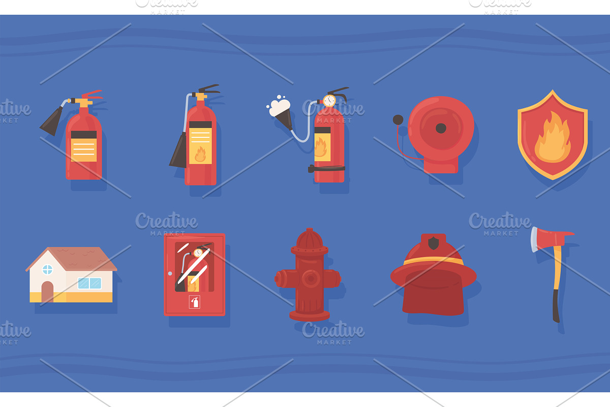 fire extinguisher and tools, an Object Illustration by studiogstock