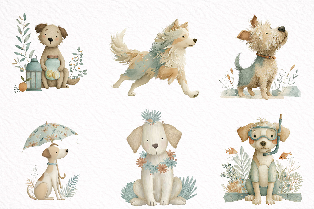 Whimsical Summer Dog Clipart, an Illustration by DreamArtGraphic (Photo 5 of 8)