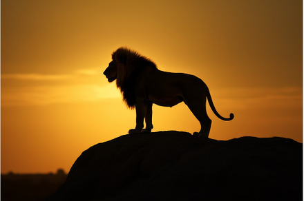 Lion standing rock. Generate Ai, an Animal Photo by Ylivdesign