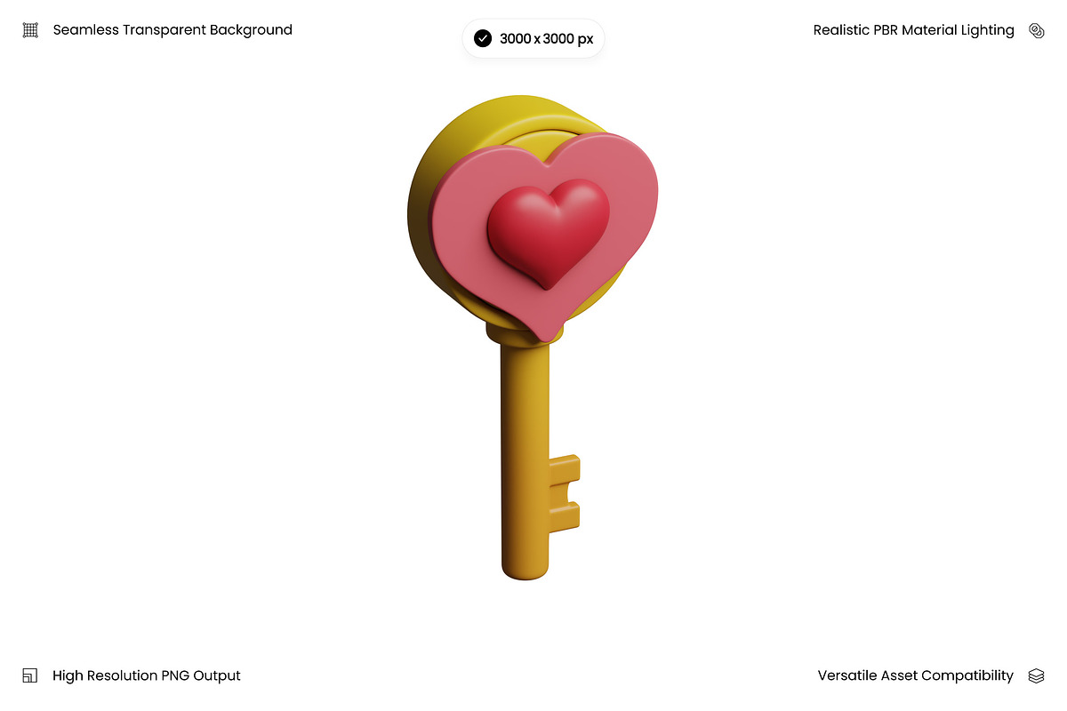 Decorative Heart Key 3D, an Object 3D Model by Wencory (Photo 3 of 3)