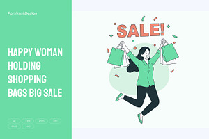 Happy Woman Holding Shopping Bag, a Person Illustration by Partikusi Design