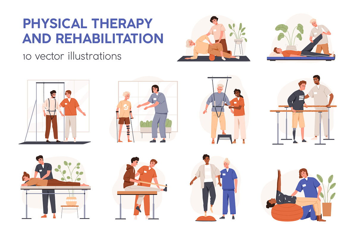 Physical therapy, rehabilitation set, a Healthcare Illustration by Good Studio (Photo 1 of 9)