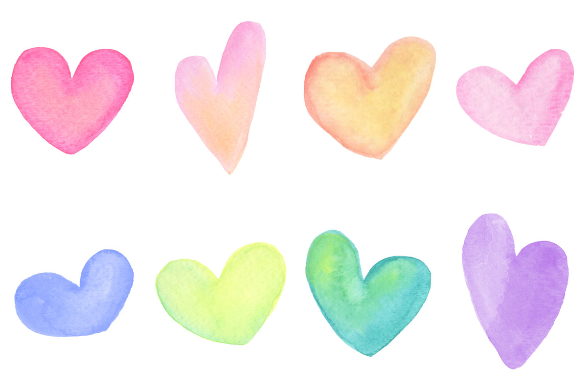 8 Watercolor Hearts, an Object Graphic by Katie Sinclair (Photo 2 of 2)