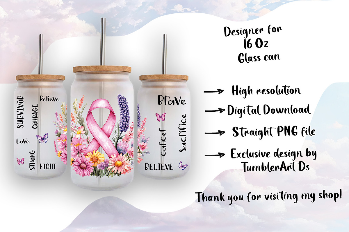 Breast Cancer Awareness Glass Can, a Pattern Graphic by TumblerArtDS (Photo 3 of 3)