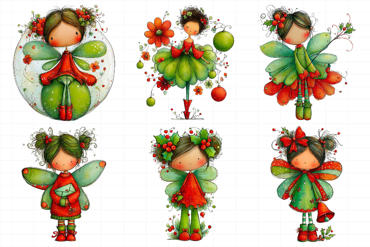 Whimsical Christmas Fairy Clipart, an Illustration by Daily.Designs (Photo 3 of 5)