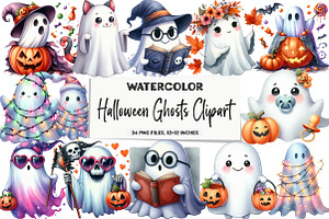 Halloween Ghosts Clipart, an Illustration by DreamArtGraphic
