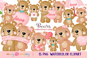 Watercolor Teddy Bear Valentine's, an Animal Illustration by Noey smiley (Thumbnail 1 of 7)