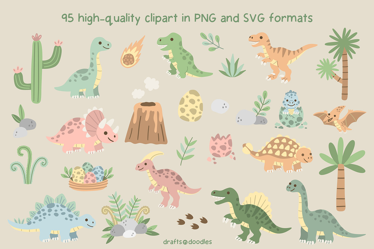 Dinosaur Days Clipart and Patterns, a Pattern Graphic by Drafts n Doodles (Photo 2 of 20)