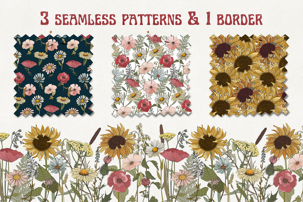 Retro field flowers & sunflowers, a Decorative Illustration by marie dricot (Photo 9 of 10)