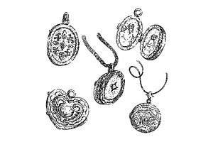 locket set sketch hand drawn vector, an Object Illustration by pikepicture
