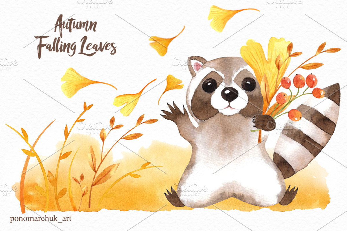 Autumn falling leaves, an Animal Illustration by Colibri Watercolor (Photo 2 of 10)