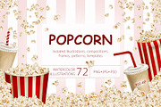 Popcorn watercolor clipart, a Food Illustration by Alena Sid (Thumbnail 1 of 13)