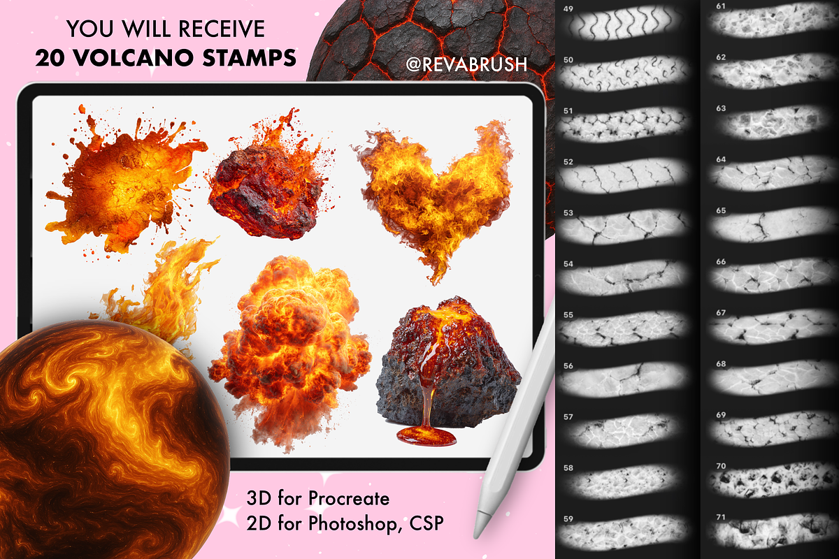 Procreate Volcano Fire texture brush, a Brush Add-On by Revabrush (Photo 4 of 8)