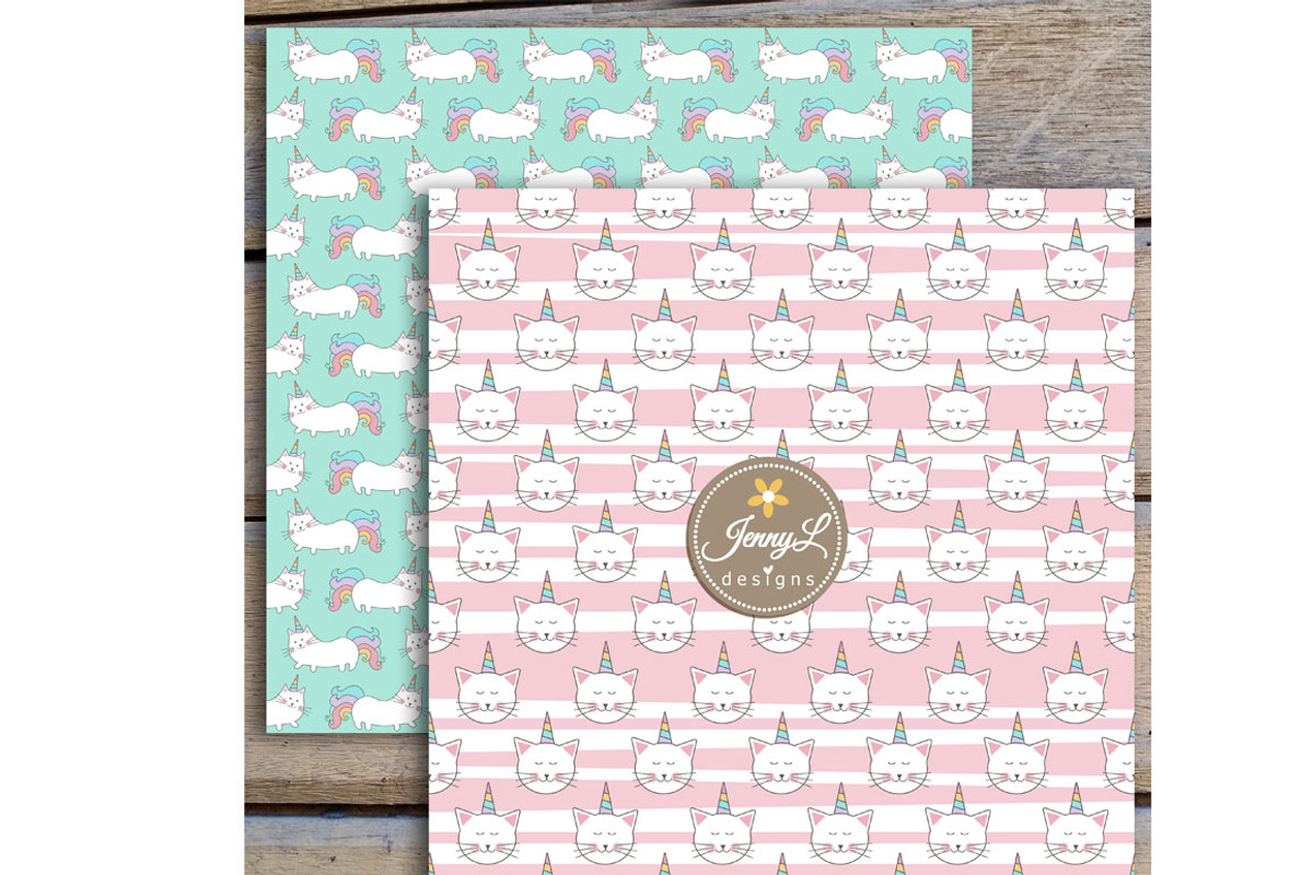 Caticorn Cat Digital Paper & Clipart, a Pattern Graphic by JennyL Designs (Photo 7 of 8)