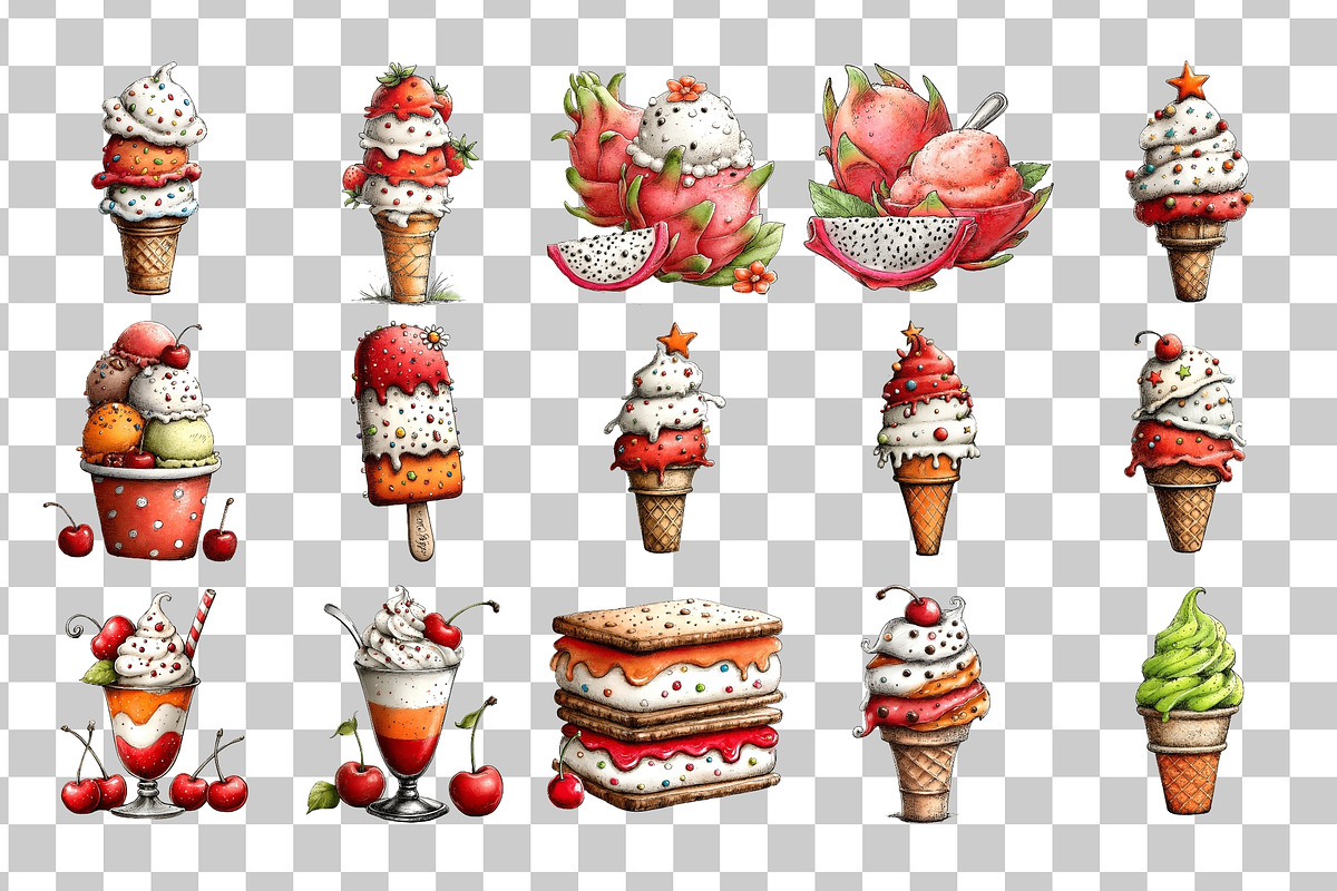 Ice Cream Watercolor Clipart PNG, a Food Illustration by Nicolle's Colorful Art (Photo 3 of 6)