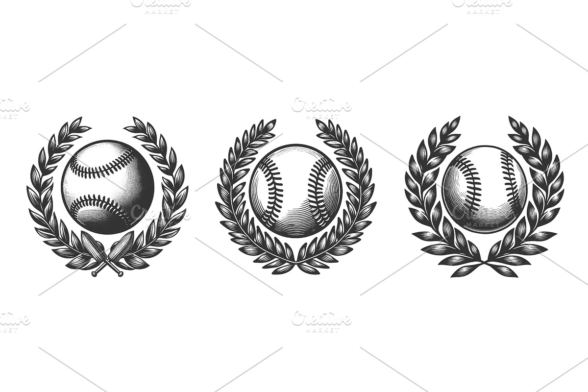 baseball emblems with laurel wreaths, a Sport Illustration by AlexArt