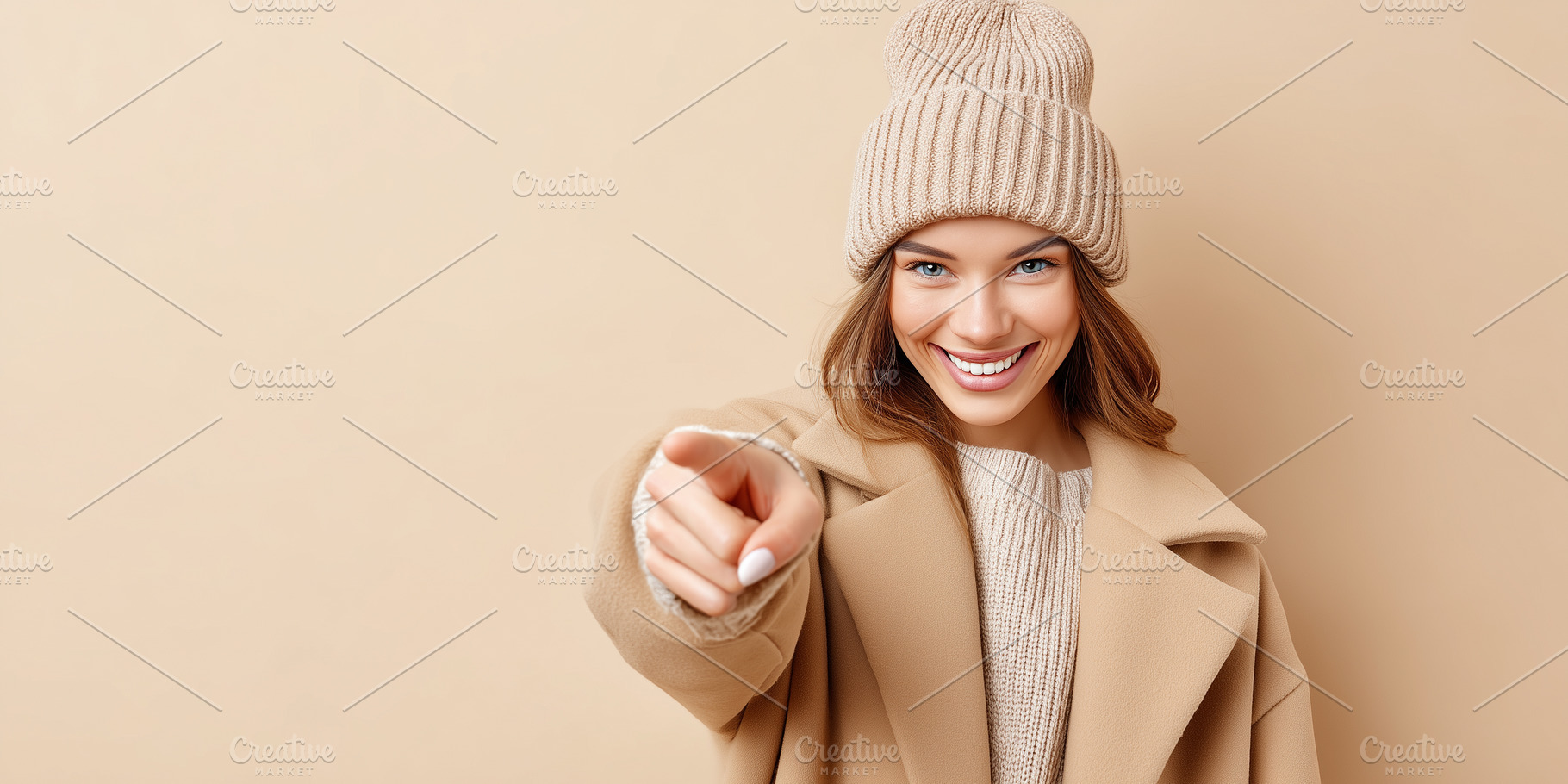 Cheerful woman in a beige winter, a Person Photo by MistyDay