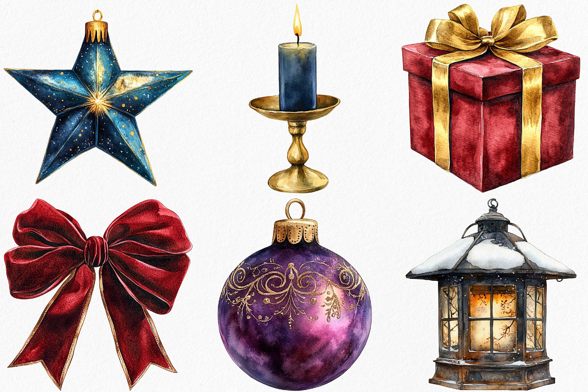 Watercolor Moody Christmas Clipart, an Illustration by Canvas Craft (Photo 3 of 8)