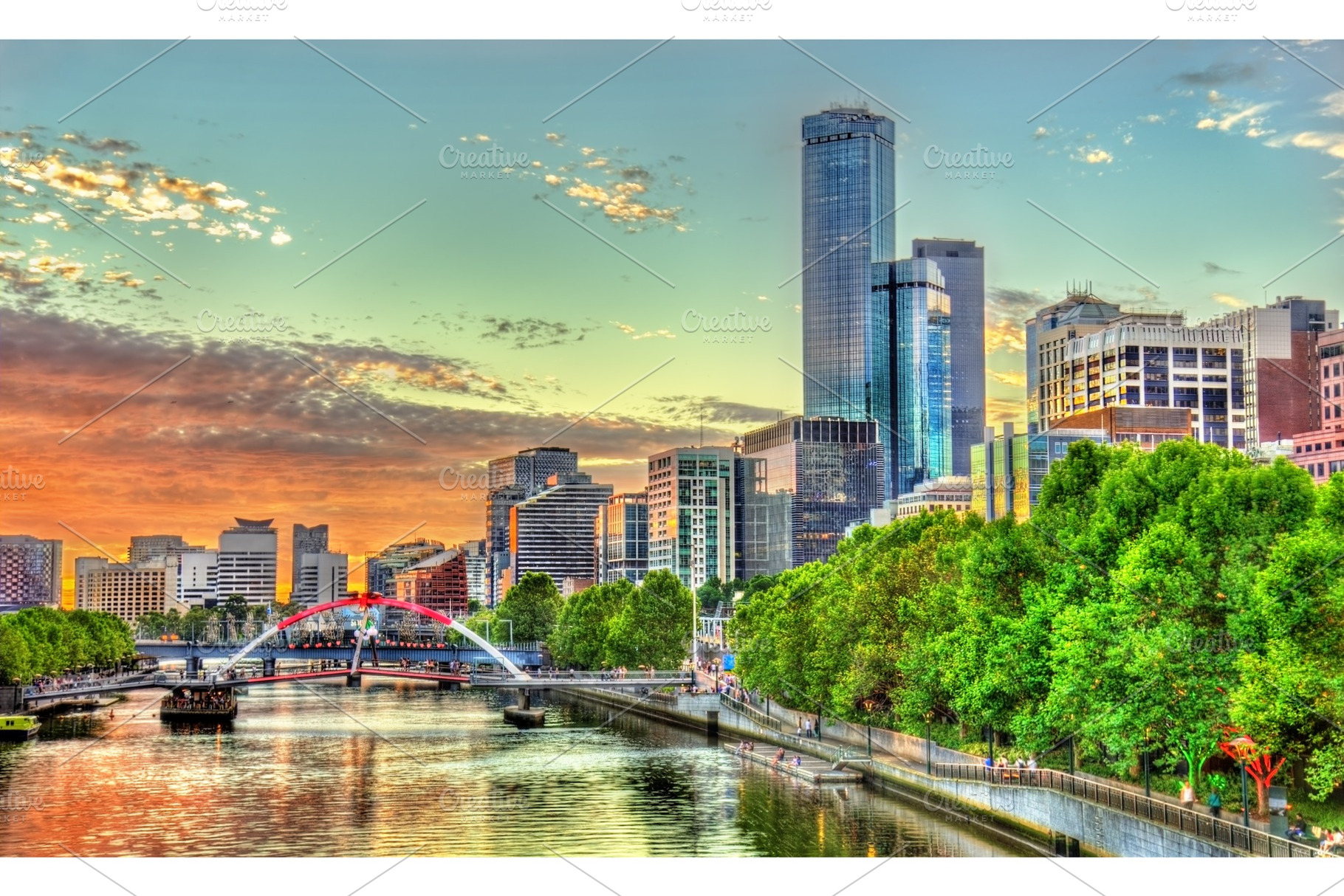 Sunset over the yarra river in melbourne australia featuring melbourne, an Architecture Photo by Leonid Andronov