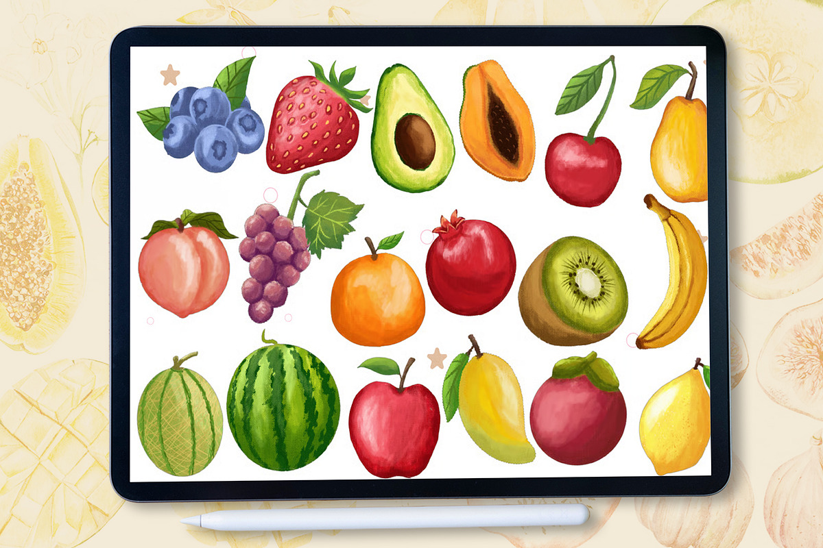 Fruit Stamp Brushes for Procreate, a Brush Add-On by Designbuys (Photo 4 of 4)