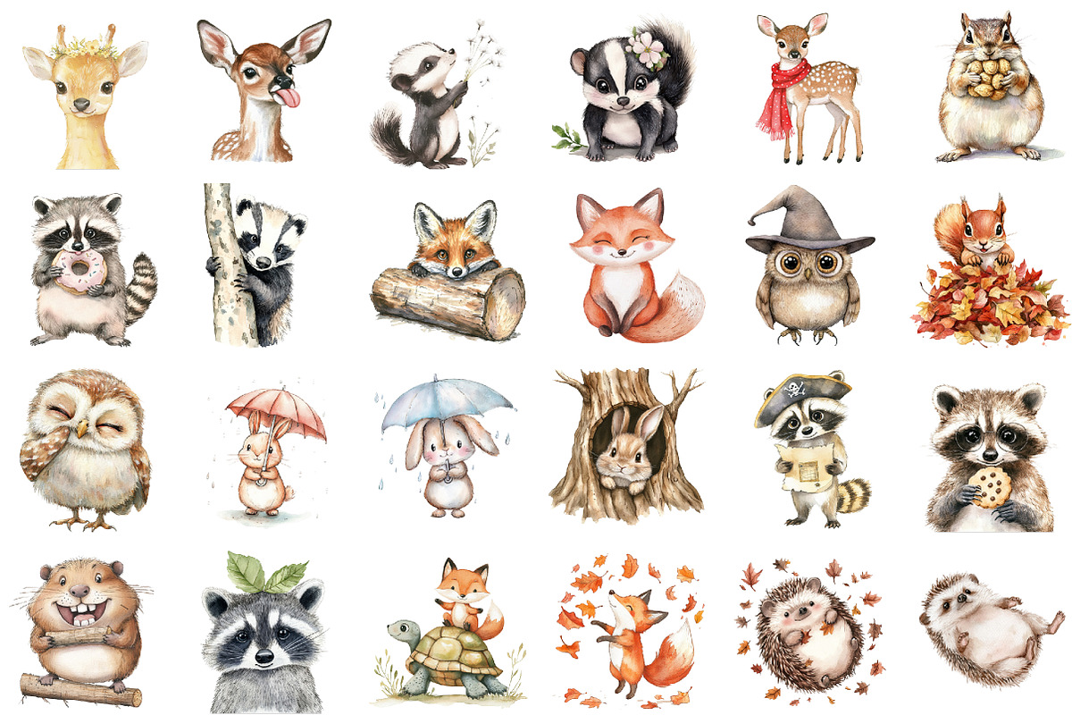 Cute Funny Woodland Animals Clipart, an Illustration by Sublimation Artist (Photo 2 of 6)