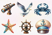 Nautical Ocean Watercolor Clipart, an Illustration by CreationArt (Thumbnail 3 of 5)