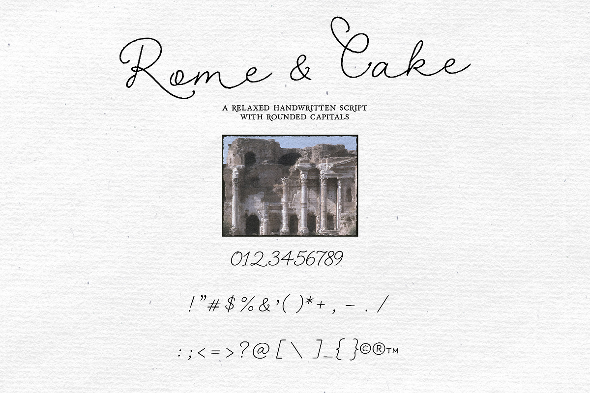 Rome & Cake: Relaxed Script, a Script Font by Mneme (Photo 6 of 8)
