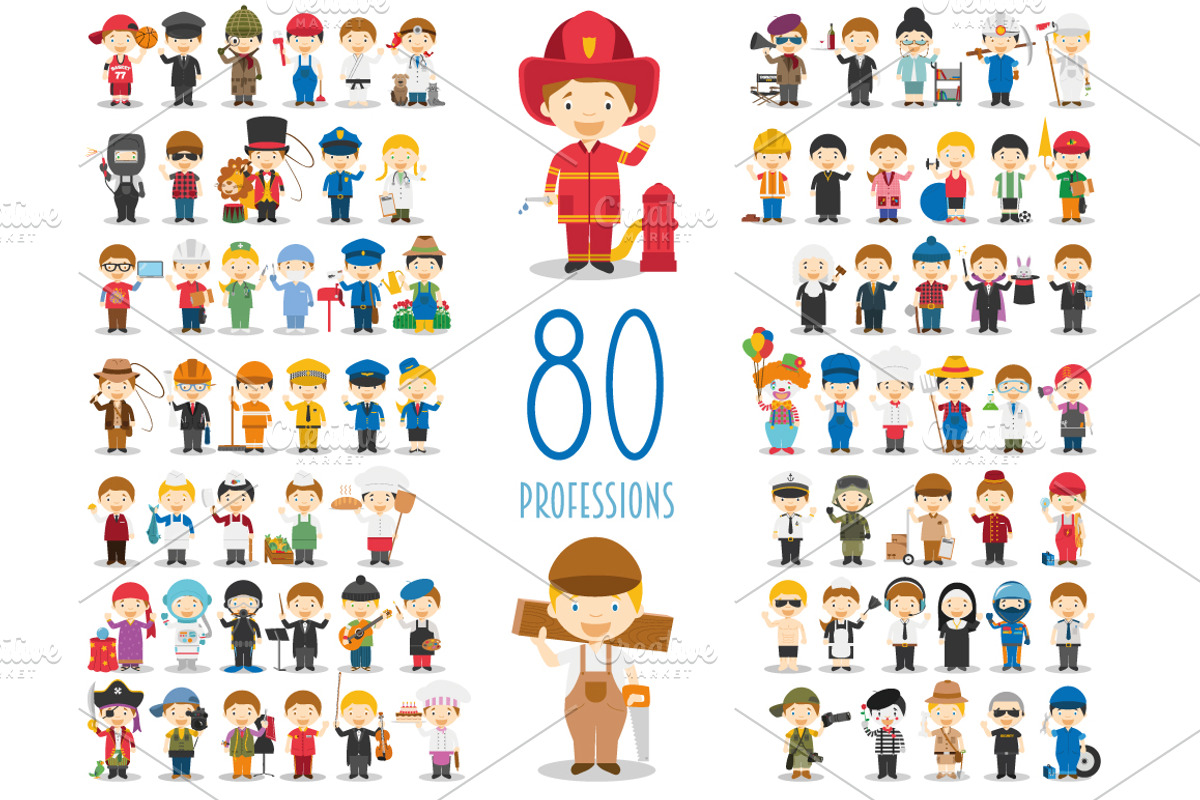 80 professions in cartoon style, a Person Illustration by asantosg (Photo 1 of 5)