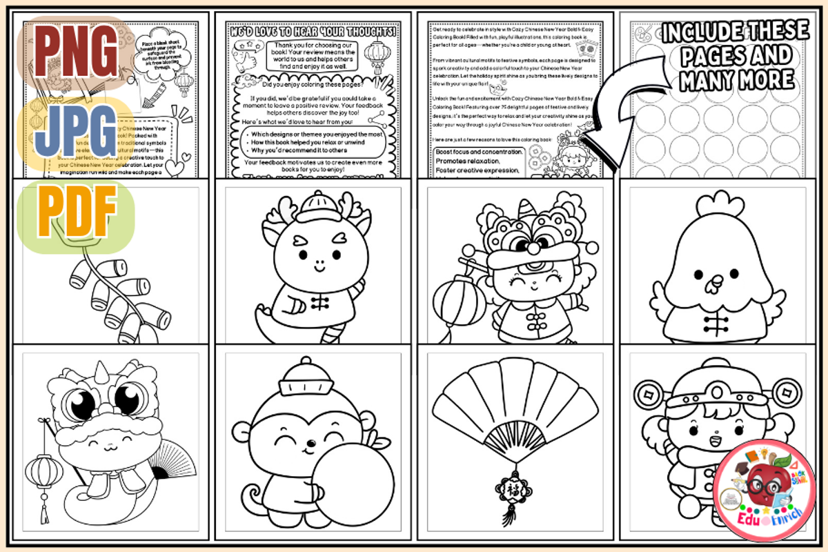 Chinese New Year Coloring Pages, a Seasonal Illustration by EduEnrich (Photo 2 of 3)
