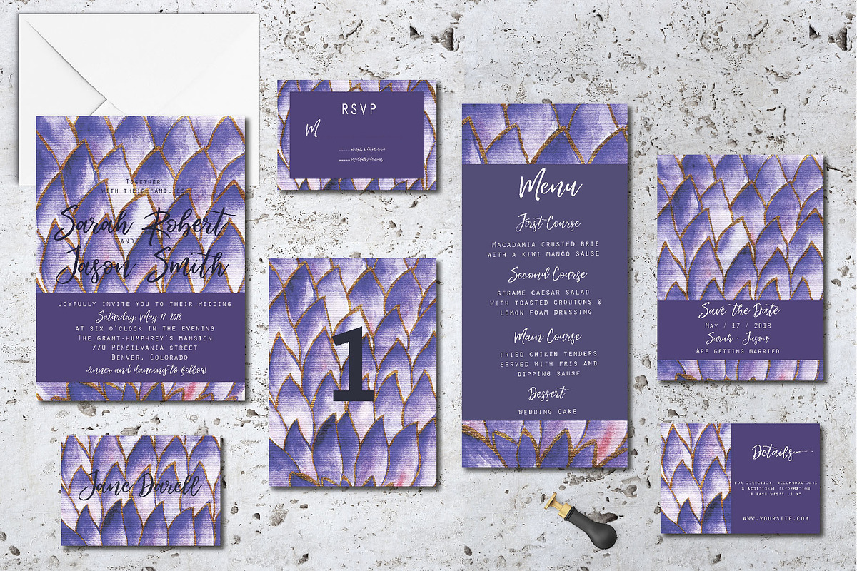 Violet Wedding invitation set, an Invitation Template by digital_essence (Photo 2 of 4)