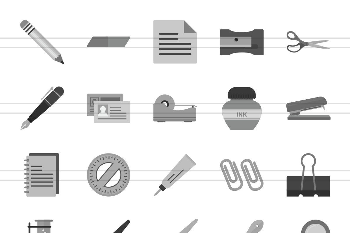 50 Stationery Greyscale Icons preview 2