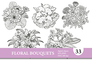 33 Floral Bouquets Set